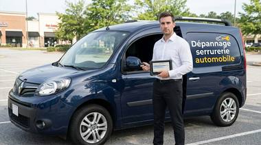 Technicien en intervention devant son véhicule